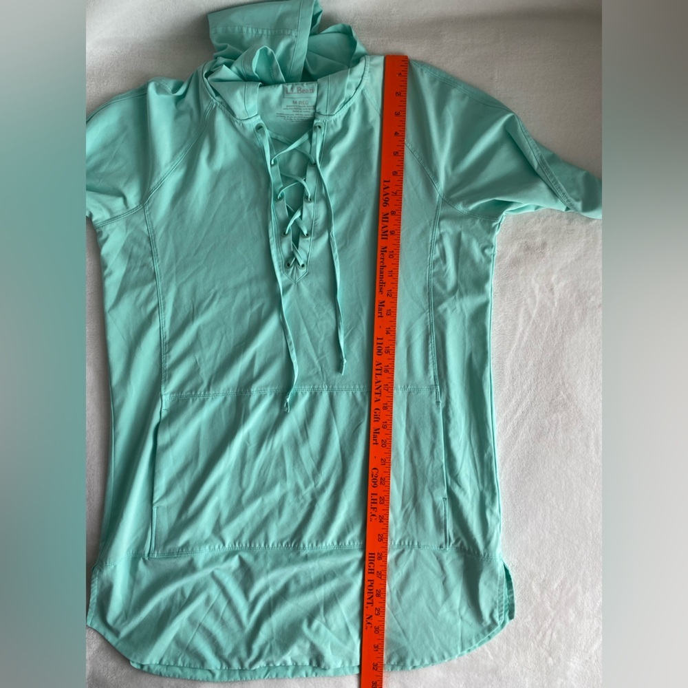 LL Bean Women Pastel Green Hooded Long Tunic Shirt Medium Lightweight‎ GorpeCore - Picture 10 of 11